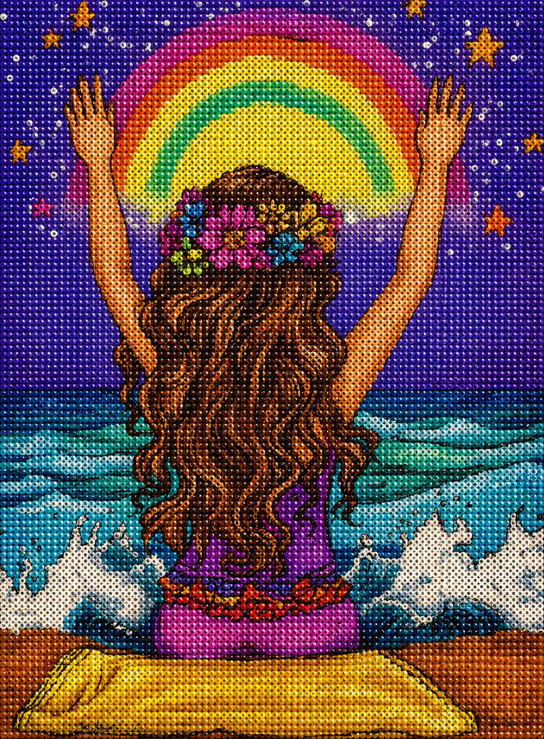 Bright Rainbow Beach Girl Diamond Art Kit — diamond art kit canvas