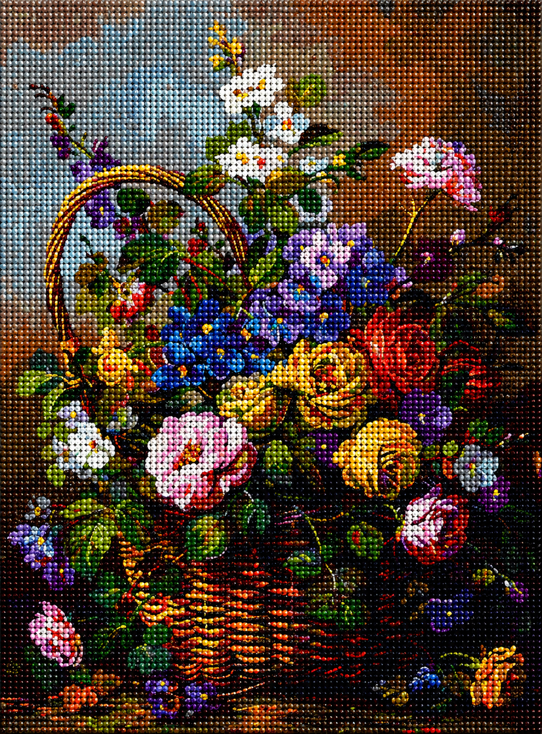 Brown Basket Of Colorful Flowers Diamond Art Kit