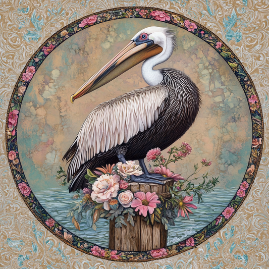 Brown Pelican Flower Circle Diamond Art Kit