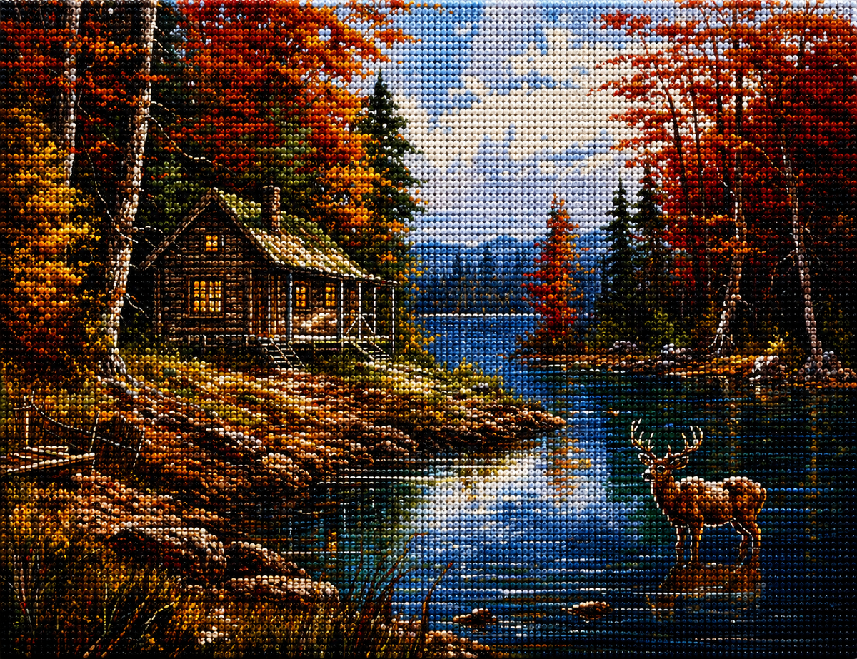 Buck In The Water Cabin Diamond Art Kit — diamond art kit canvas