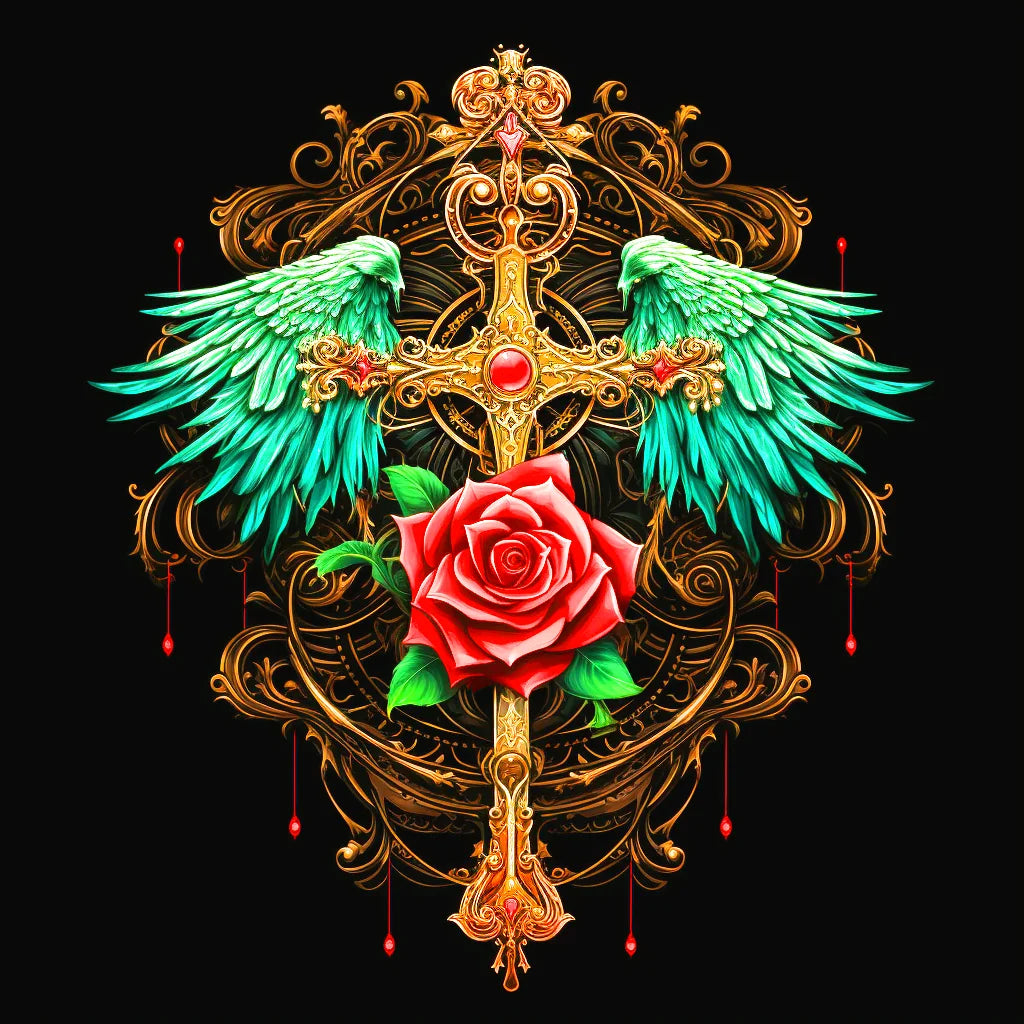 Green Wing Rose Cross Diamond Art Kit