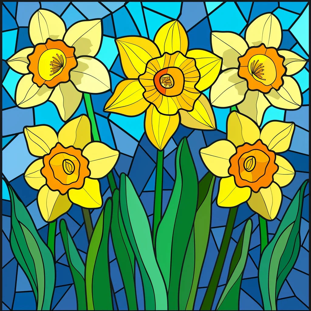 Five Daffodil Abstract Diamond Art Kit