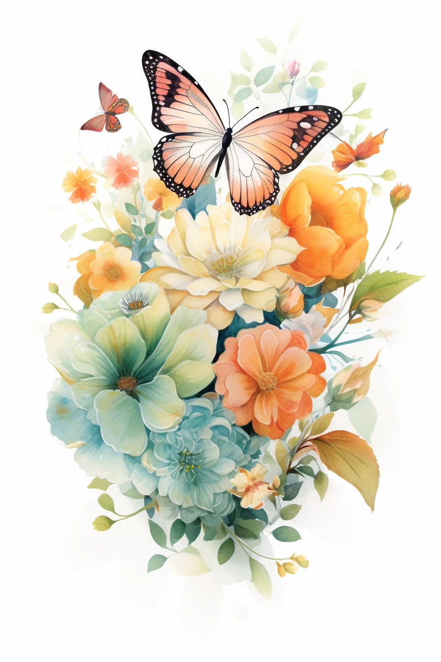 Light Orange Butterfly Flowers Diamond Art Kit
