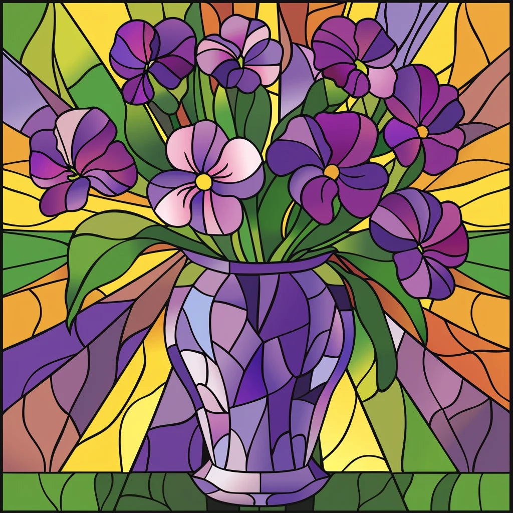 Purple Vase And Flowers Abstract Diamond Art Kit