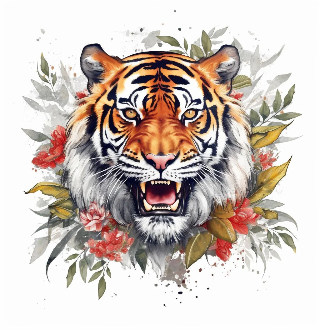 Growling Tiger In Leaves Diamond Art Kit