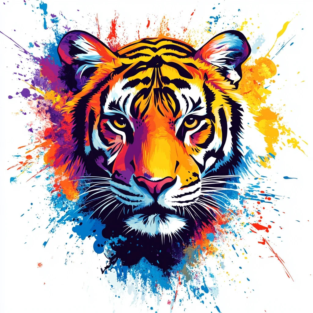 Colorful Paint Splatter Tiger Diamond Art Kit