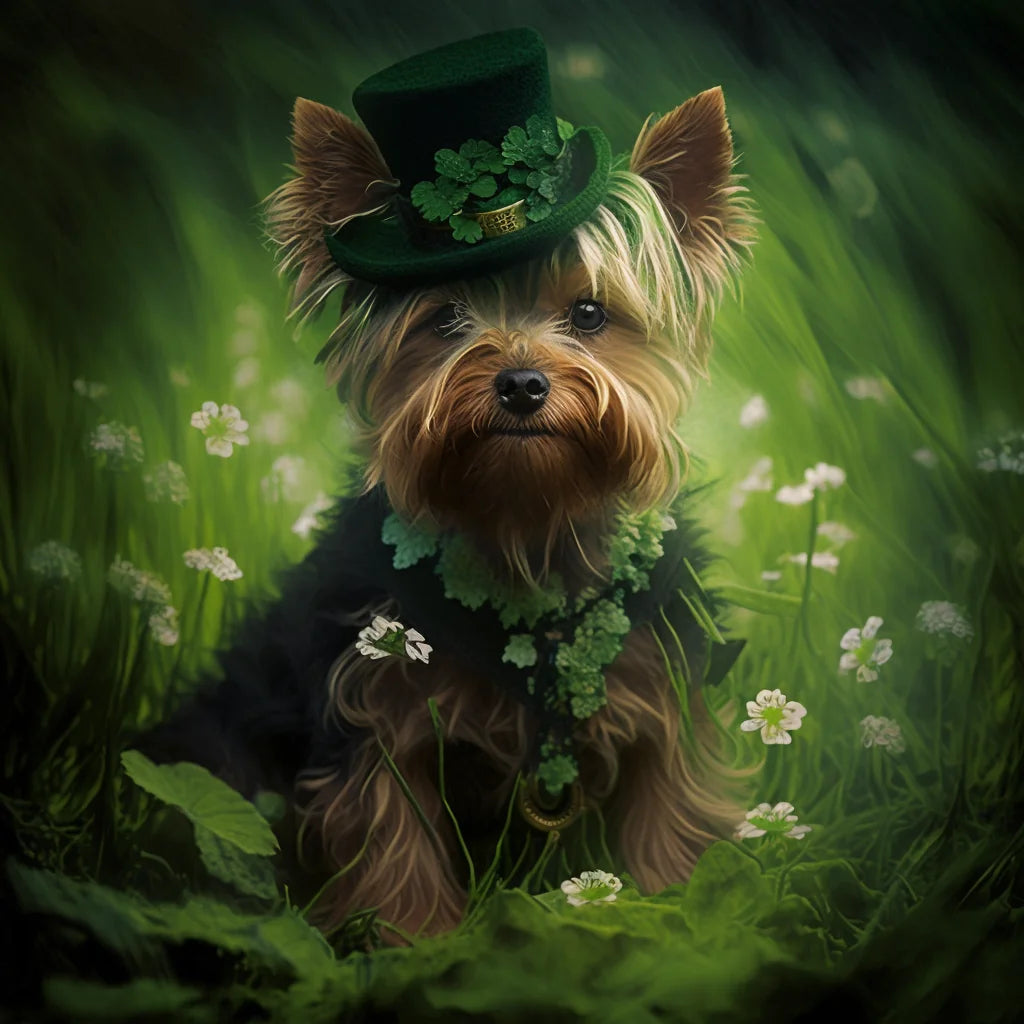 Green Top Hat Yorkie Diamond Art Kit