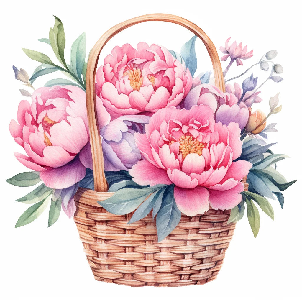 Basket Of Peonies Diamond Art Kit