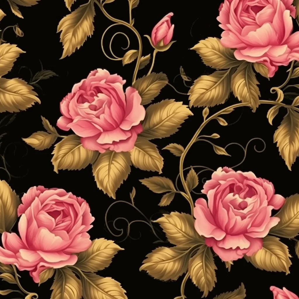 Gold Leaf Pink Flower Pattern Diamond Art Kit