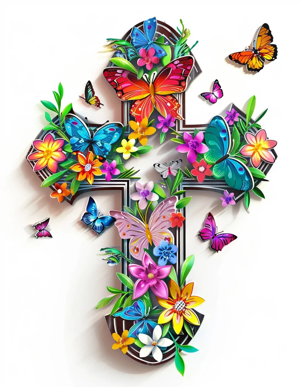 Colorful Butterfly Cross Diamond Art Kit