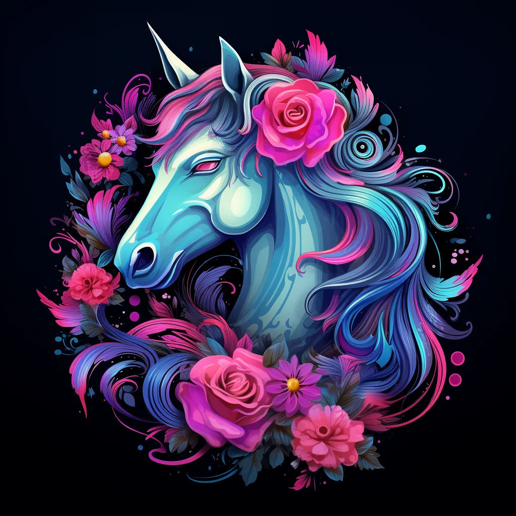Bright Teal Horse In Flowers Diamond Art Kit