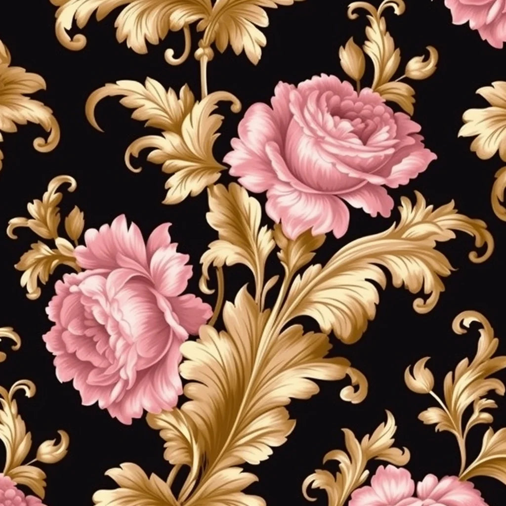 Pink Flower And Gold Pattern Diamond Art Kit