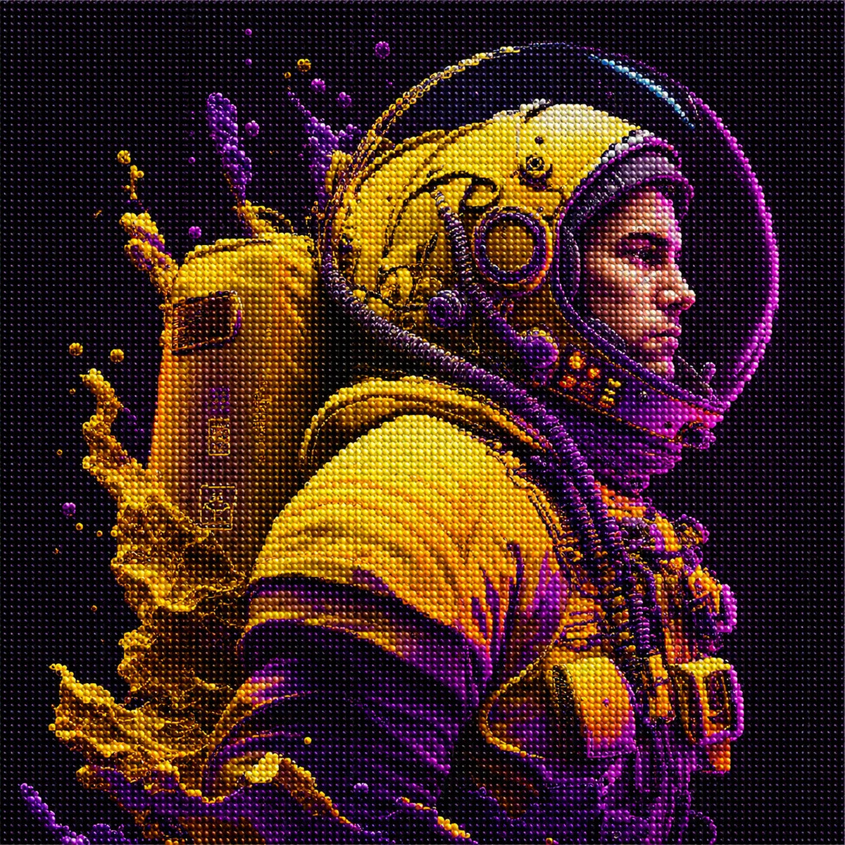 Yellow And Purple Astronaut Diamond Art Kit — diamond art kit canvas