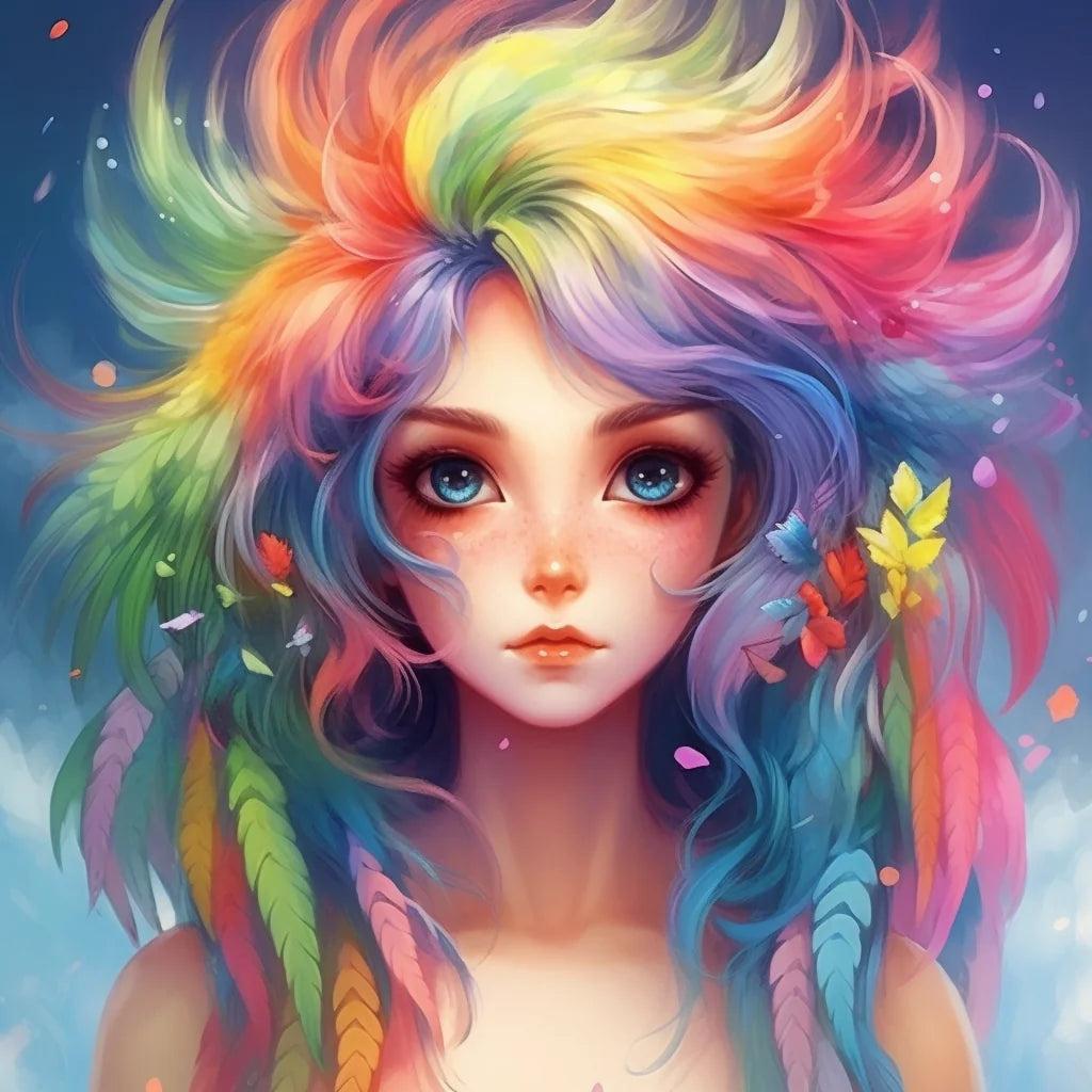 Rainbow Feather Hair Girl Diamond Art Kit