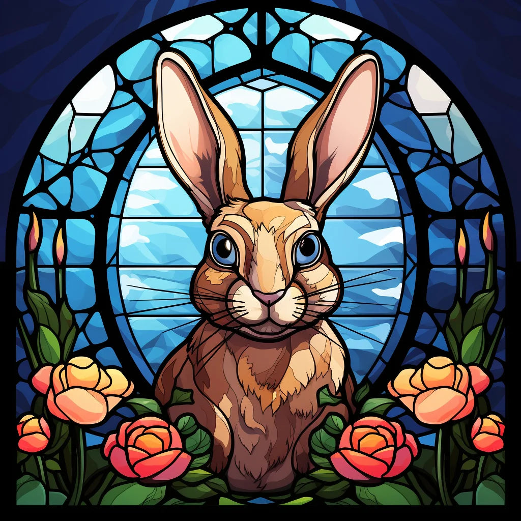 Blue Cir Le Abstract Rabbit Flowers Diamond Art Kit