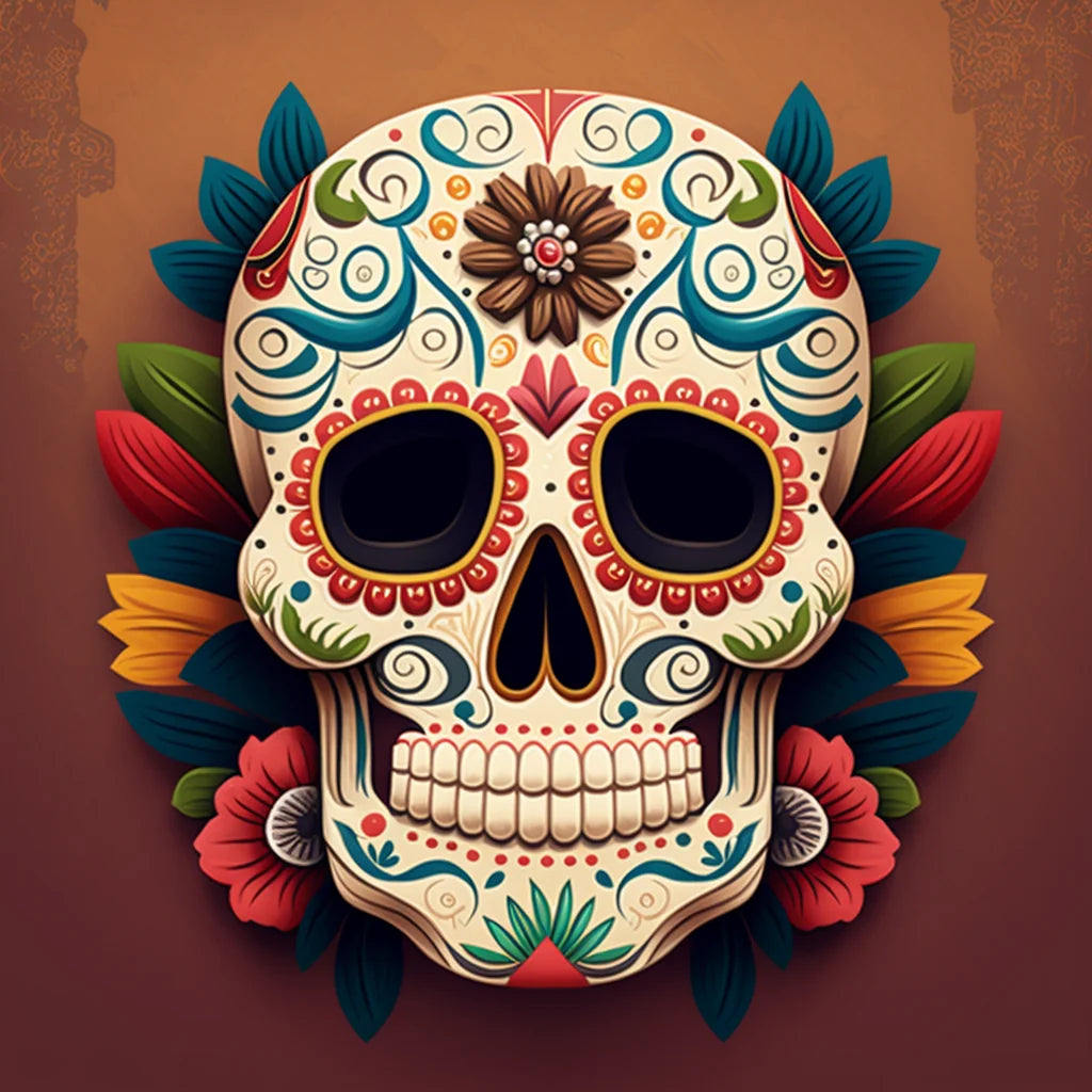Brown Daisy Skull Diamond Art Kit