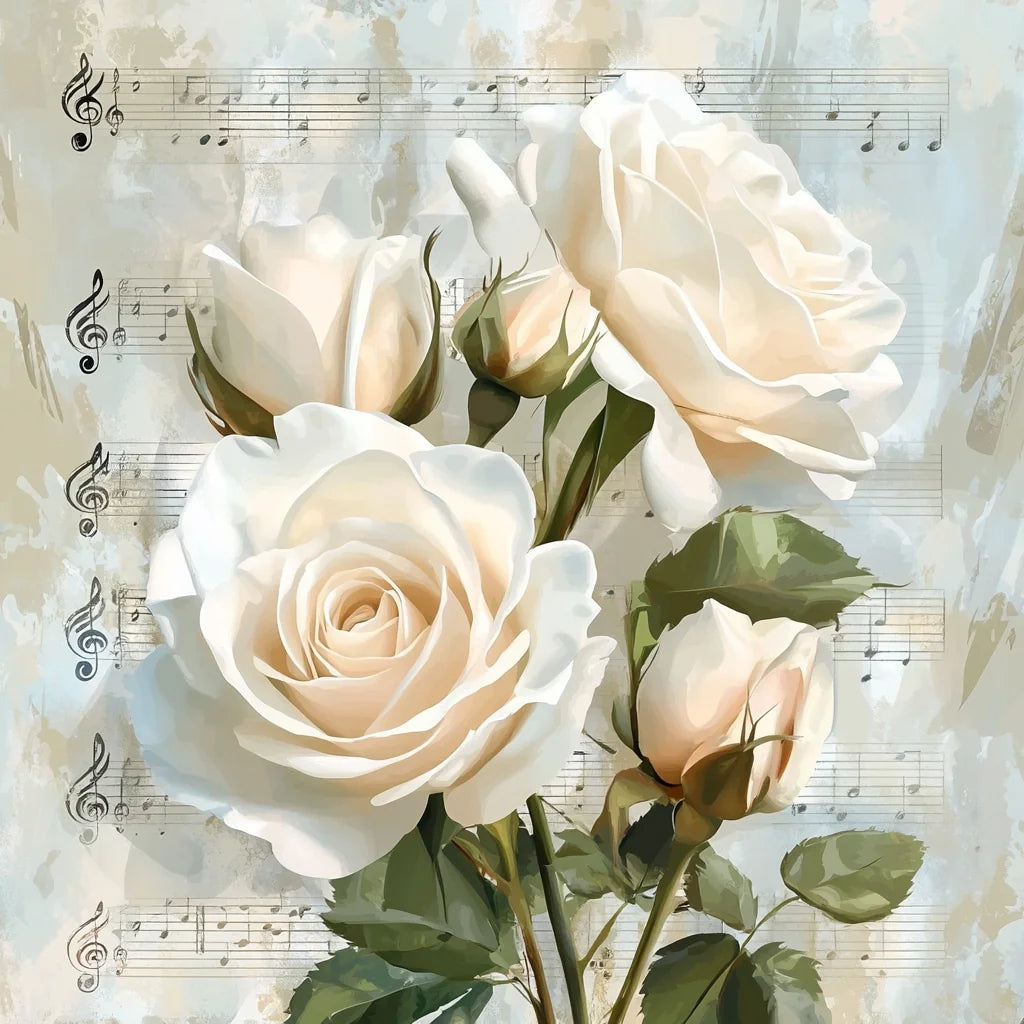 Music And White Roses Diamond Art Kit