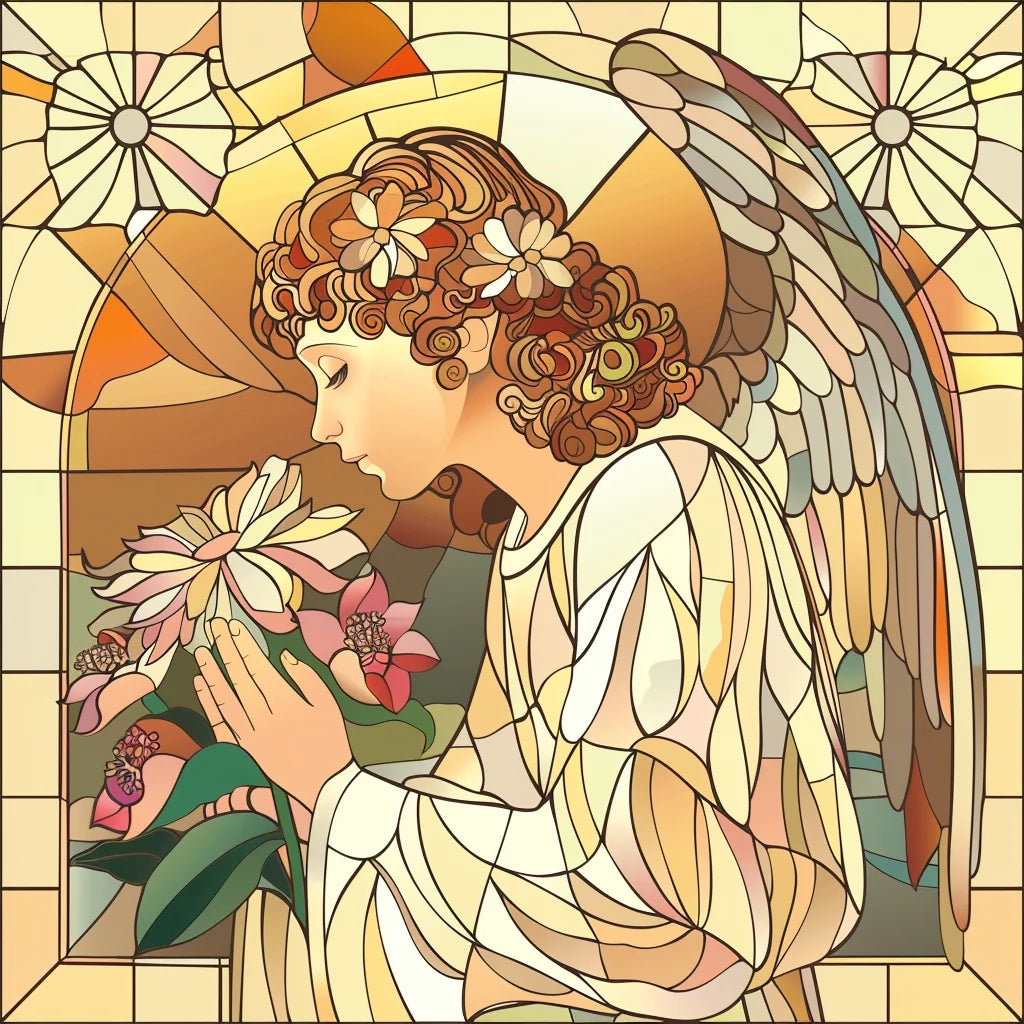 Abstract Angel Smelling Flowers Diamond Art Kit