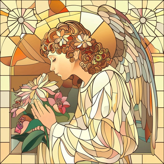 Abstract Angel Smelling Flowers Diamond Art Kit
