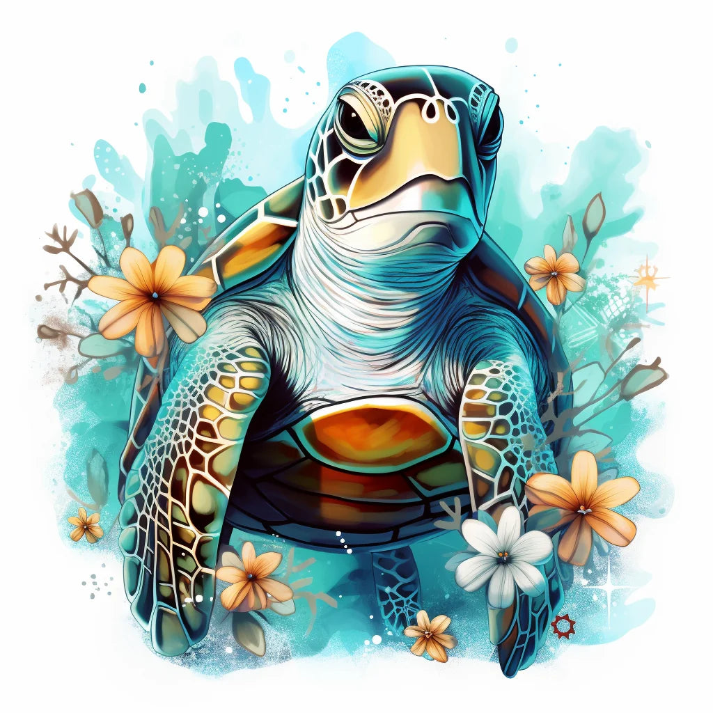 Sea Turtle Flowers Diamond Art Kit