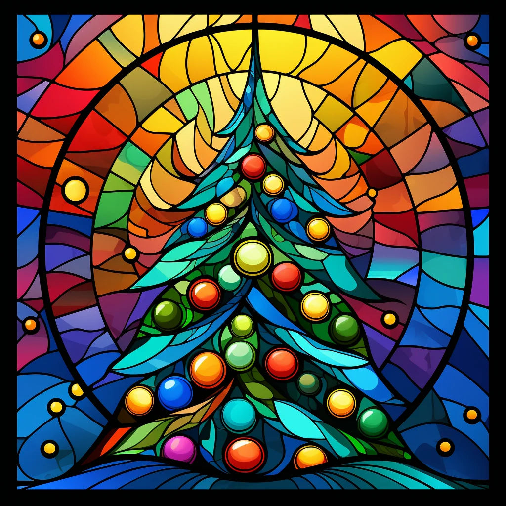 Colorful Ornament Abstract Christmas Tree Diamond Art Kit