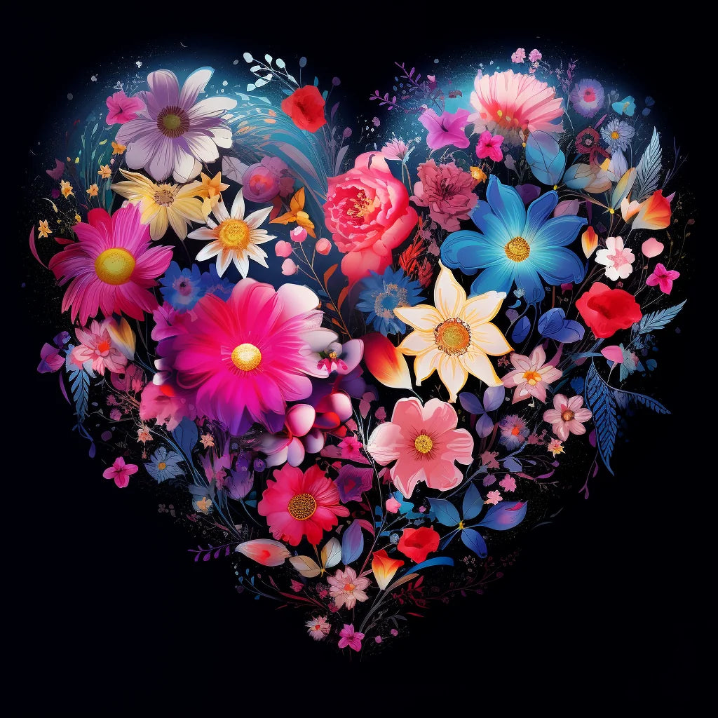 Brilliant Colors Flower Heart Diamond Art Kit