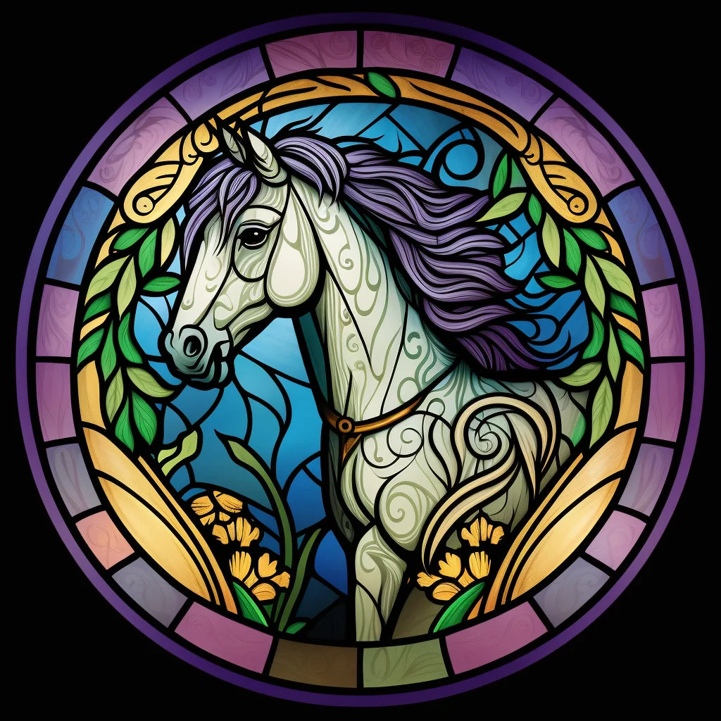 Purple Pink Abstract Horse Circle Diamond Art Kit