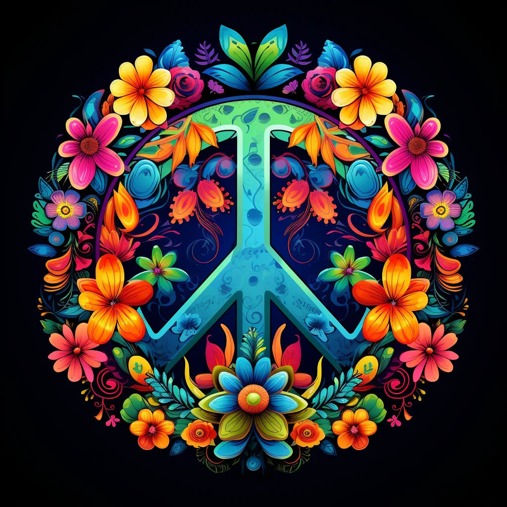 Flowery Peace Sign Diamond Art Kit