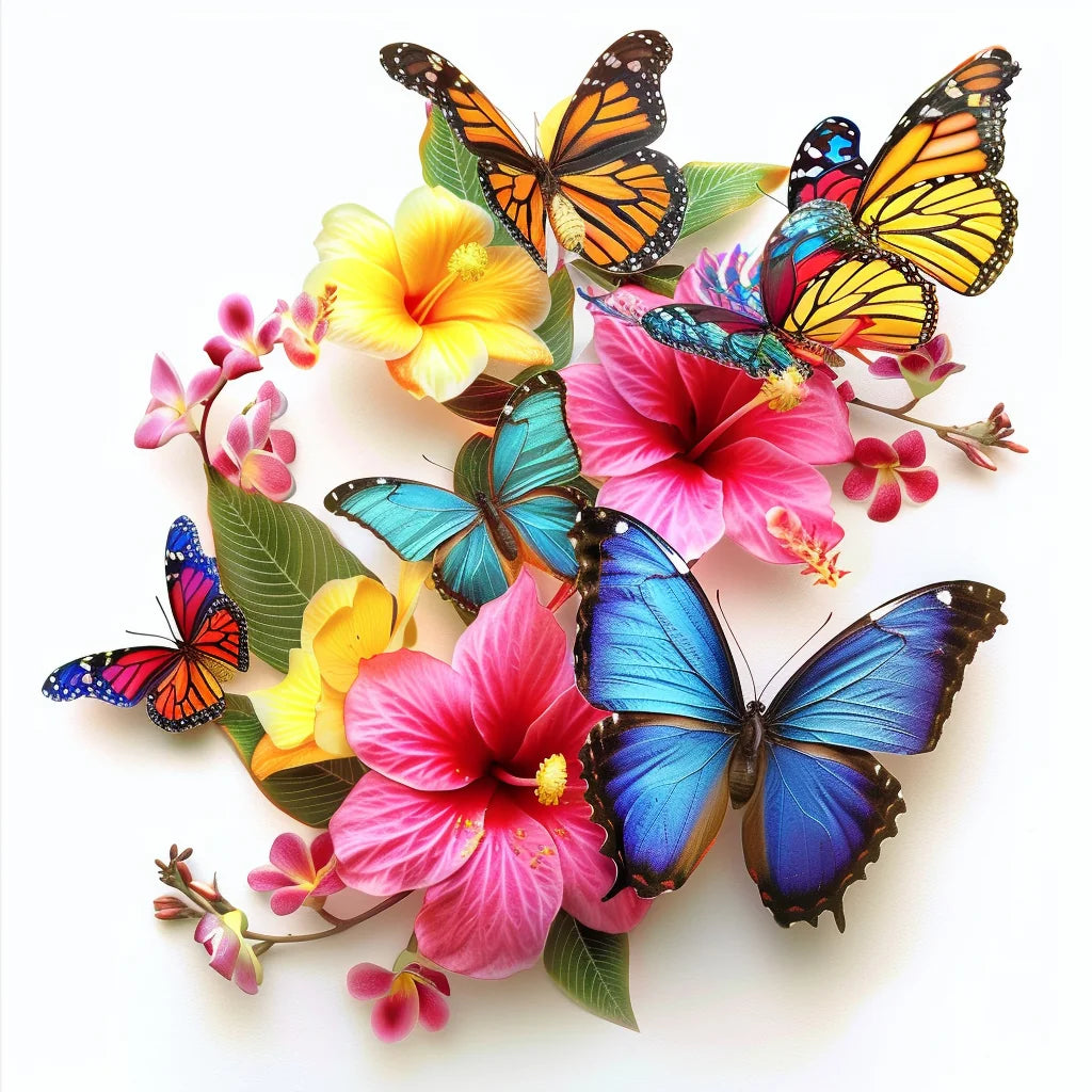 Hibiscus Flowers And Butterflies Diamond Art Kit