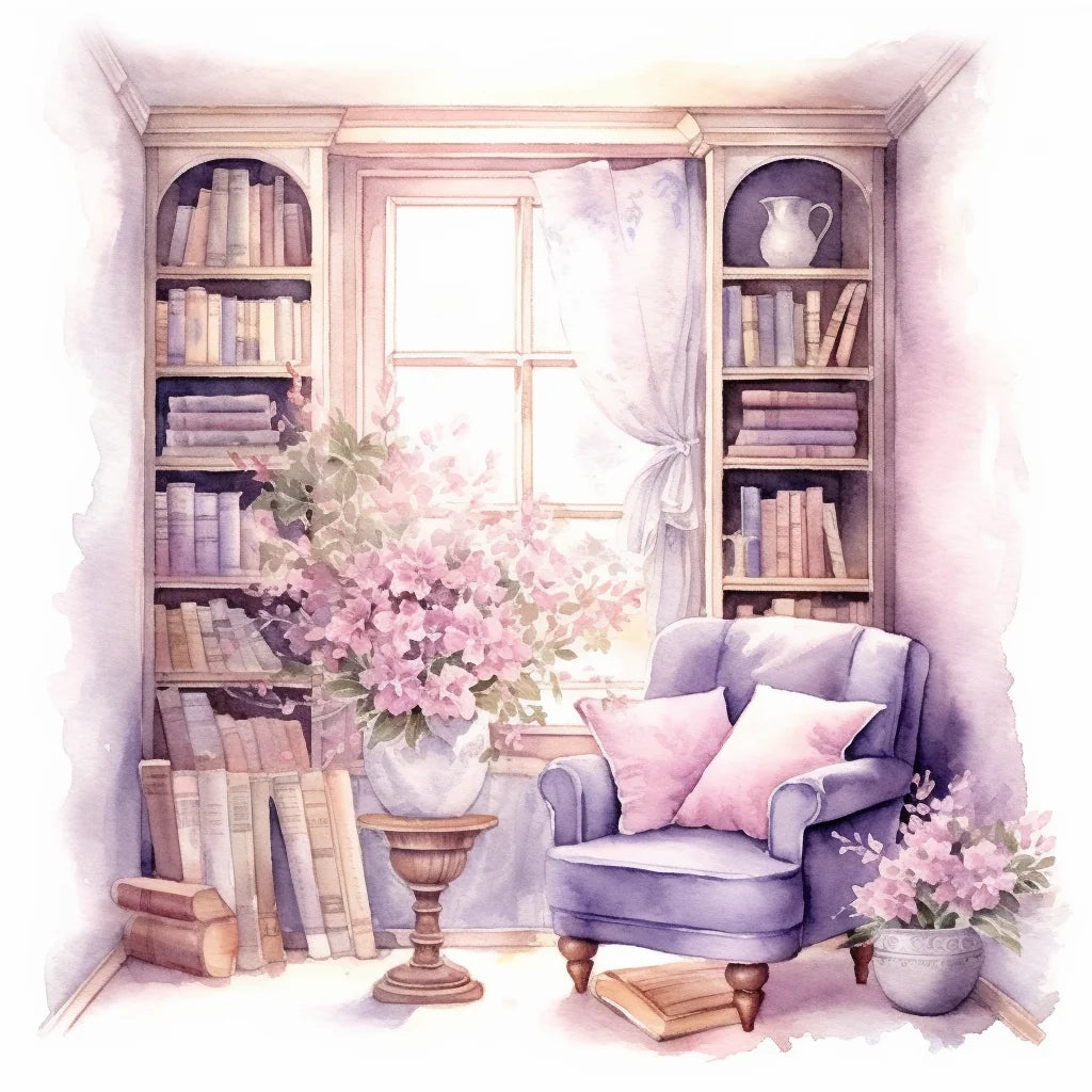 Purple Chair Reading Room Diamond Art Kit