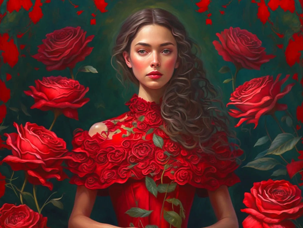 Red Rose Dress Girl Diamond Art Kit