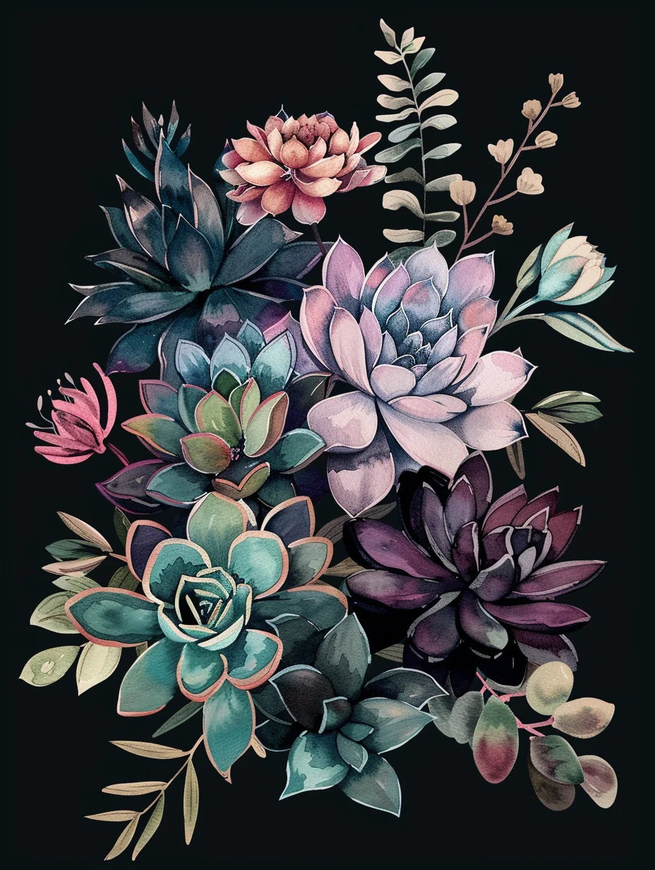 Purple Green Succulents Diamond Art Kit