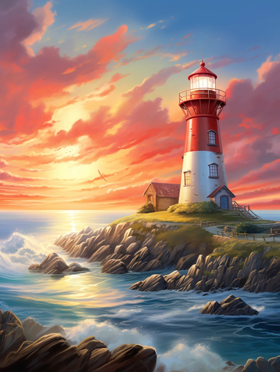Lighthouse During Sunset Diamond Art Kit
