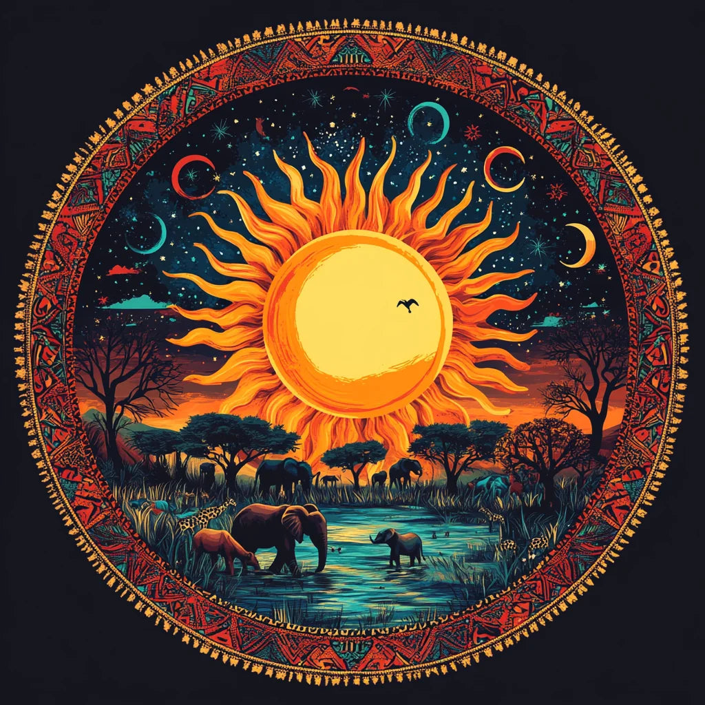 Yellow Sun African Animal Circle Diamond Art Kit