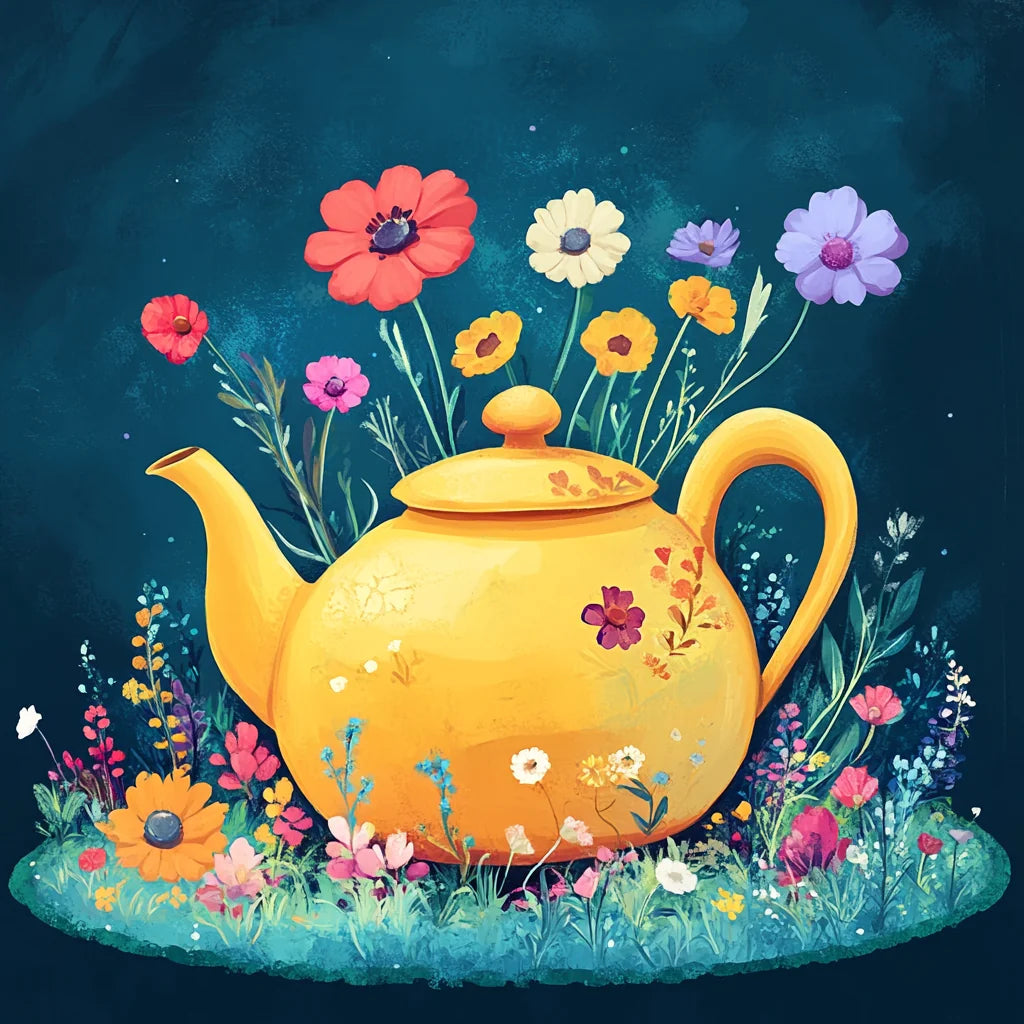 Little Yellow Teapot Flowers Diamond Art Kit