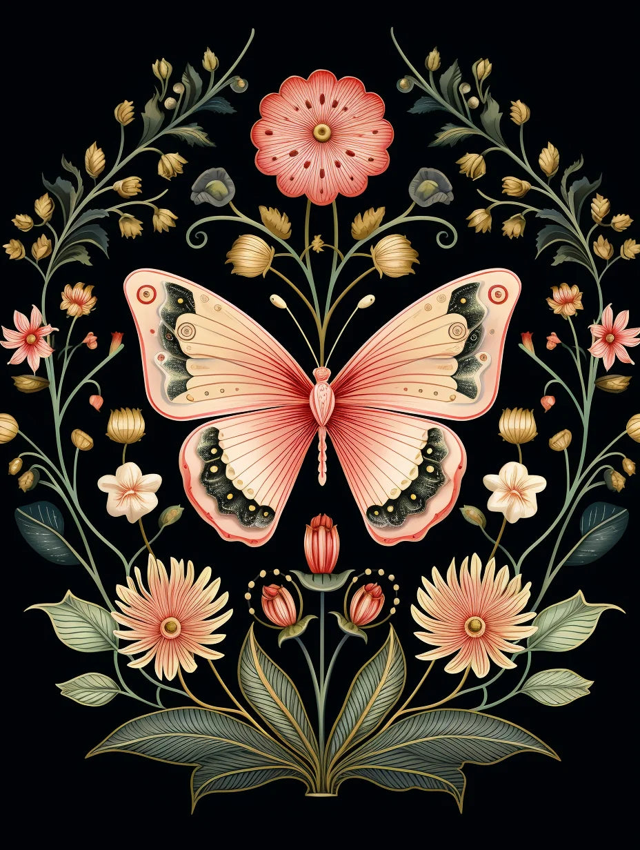 Black Background Pink Butterfly Diamond Art Kit