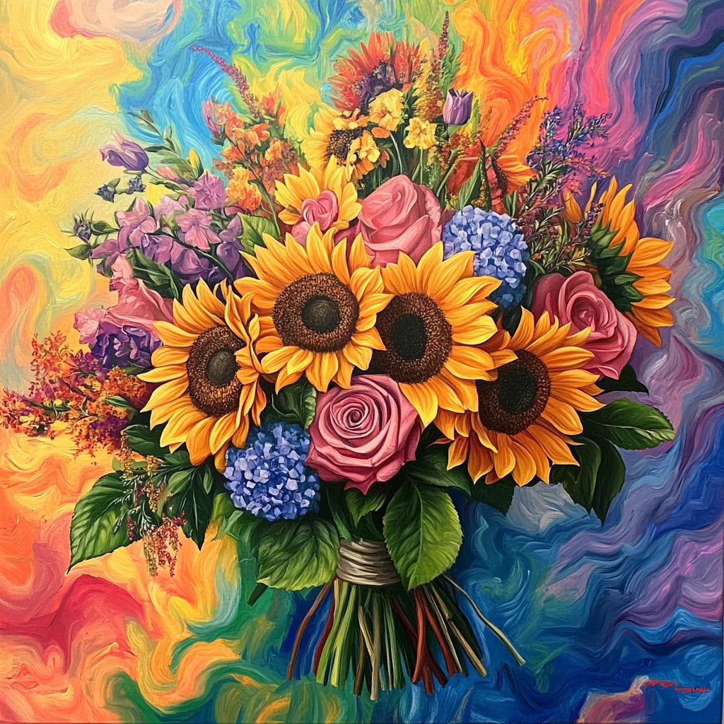 Abstract Background Hand Bouquet of Flowers Diamond Art Kit