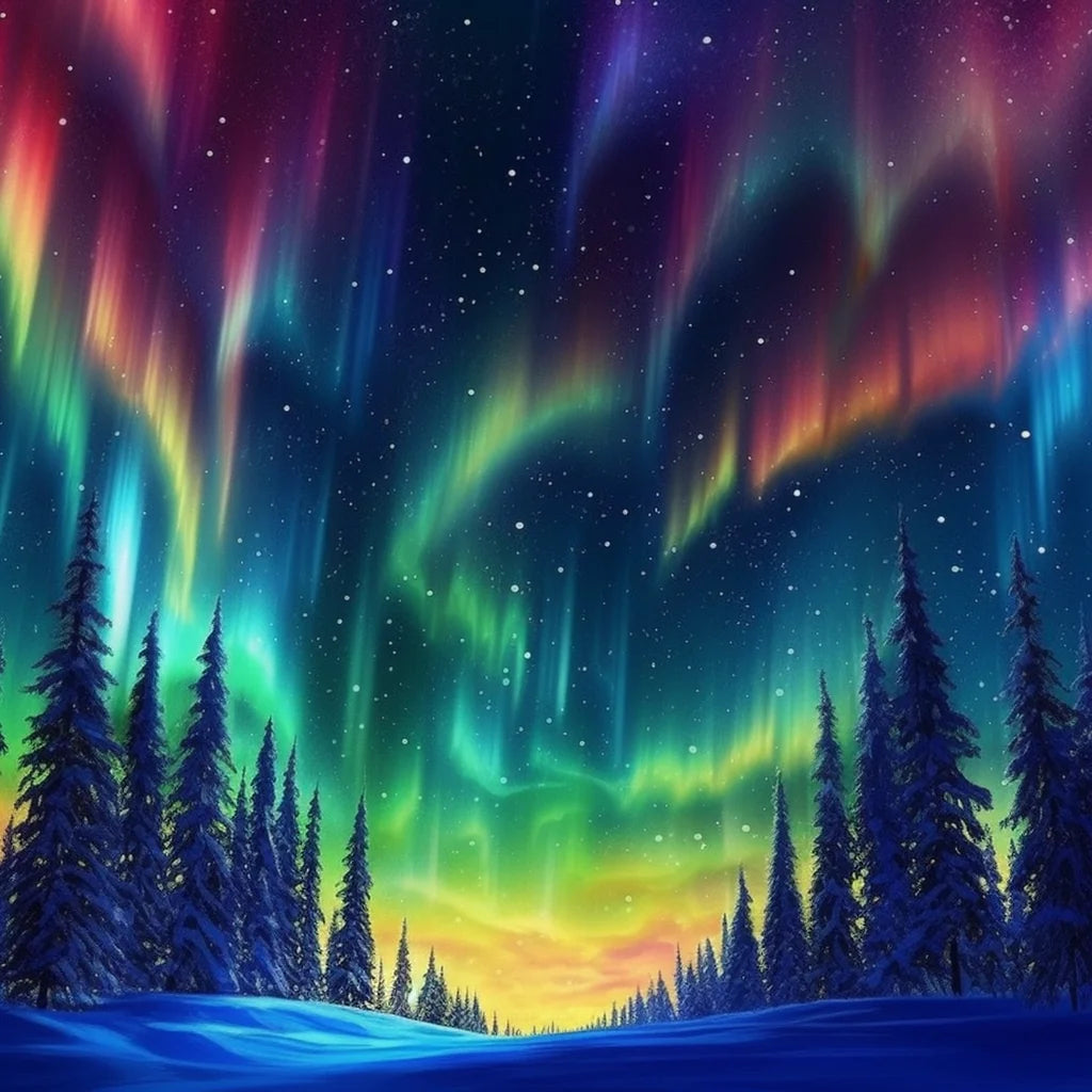 Northern Lights Pine Trees Diamond Art Kit