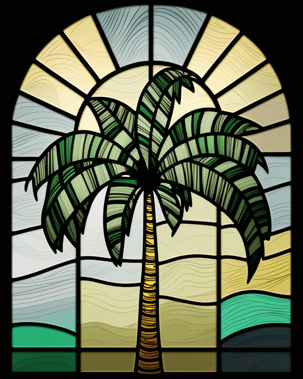 Green Palm Tree Abstract Panel Diamond Art Kit