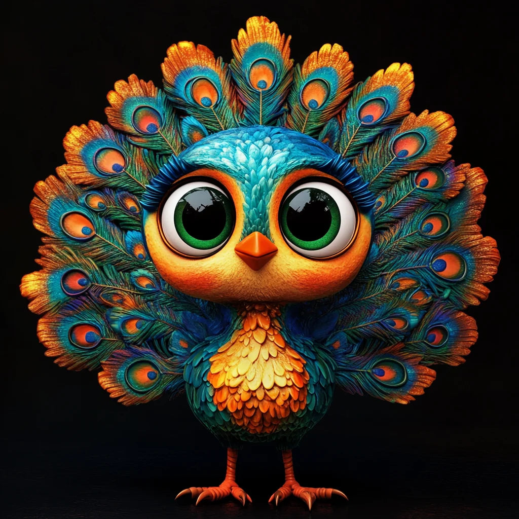 Teal Orange Little Peacock Diamond Art Kit