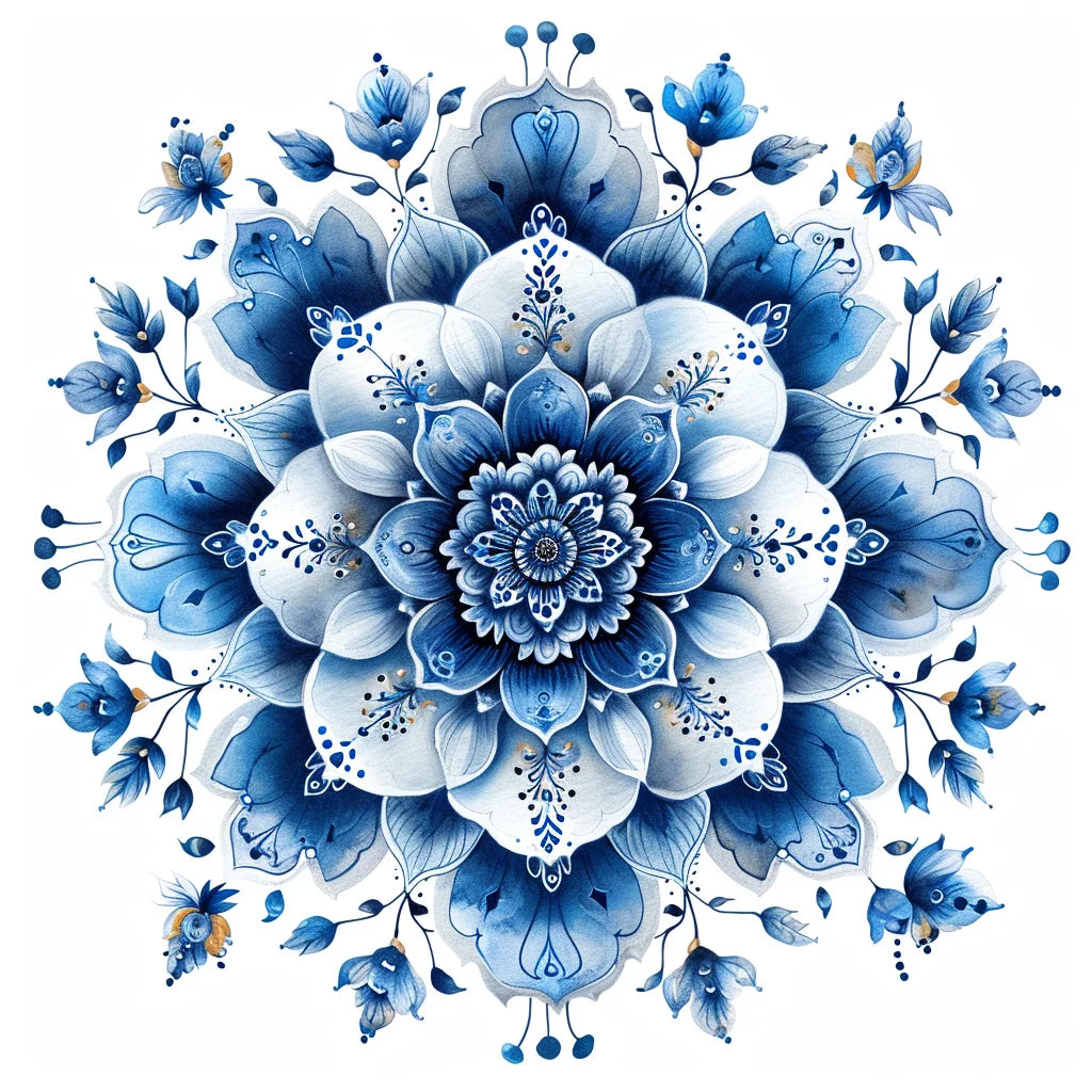 Lake Blue Flowers Mandala Diamond Art Kit