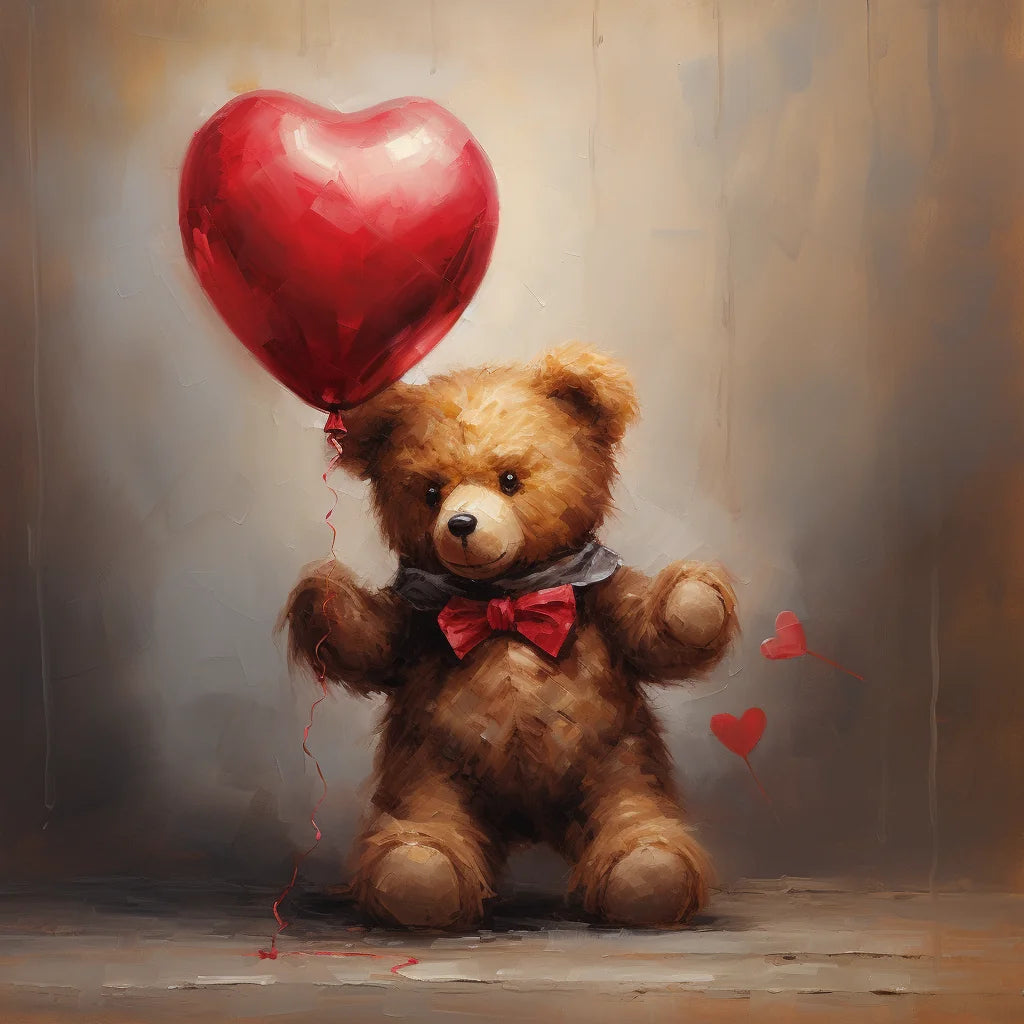 Red Bowtie Red Heart Balloon Teddy Diamond Art Kit