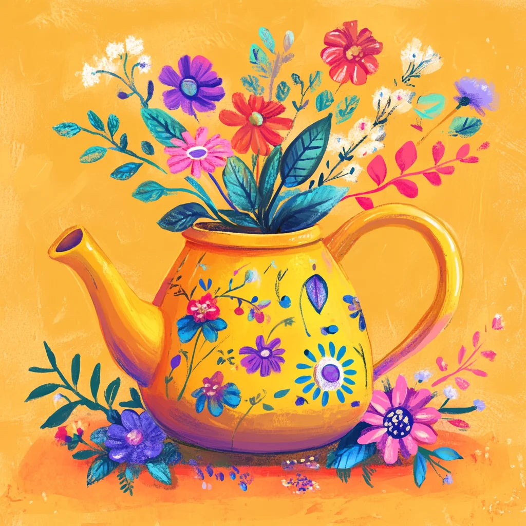 Spring Flower Yellow Teapot Diamond Art Kit
