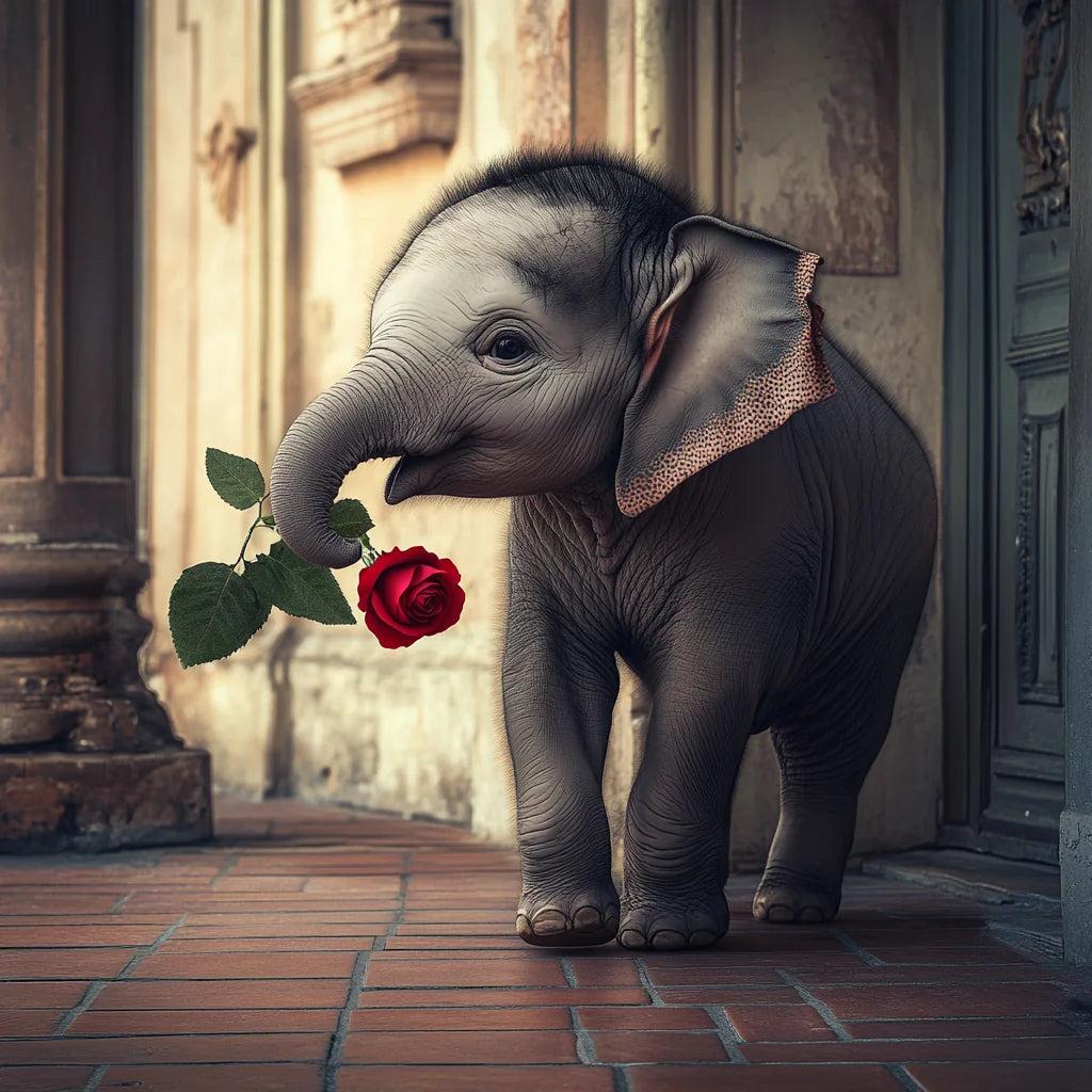 Red Rose Baby Elephant Diamond Art Kit