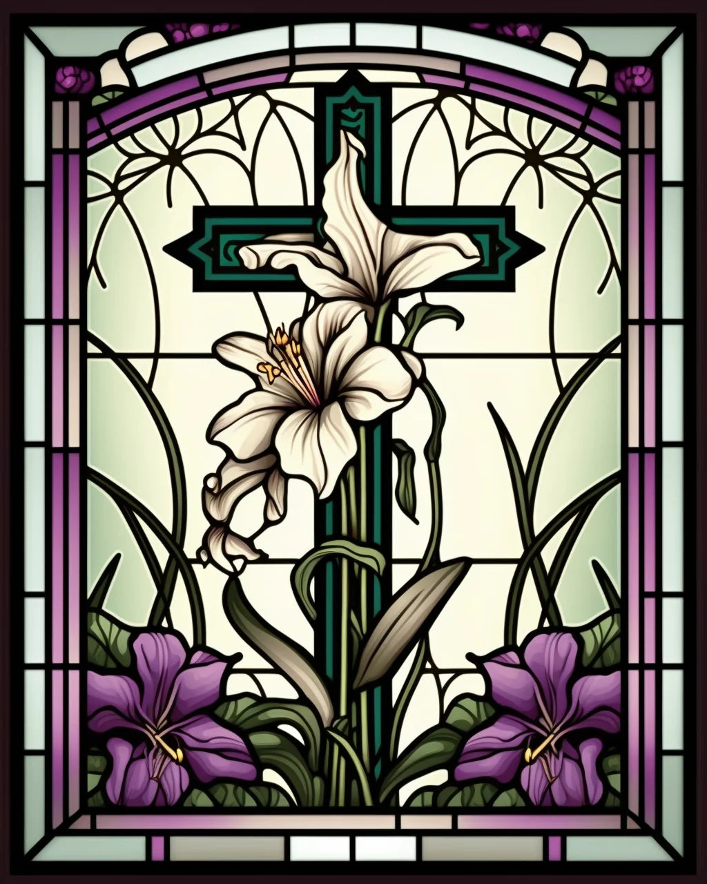 Green Cross Lilies Abstract Diamond Art Kit