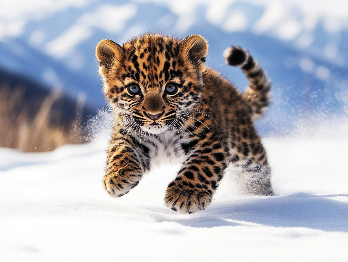 Leopard Cub In The Snow Diamond Art Kit