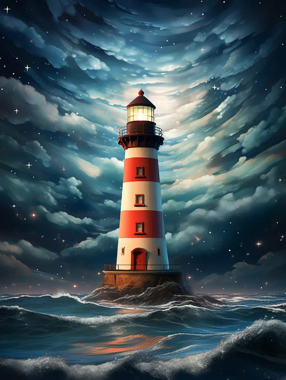 Clouded Blue Sky Lighthouse Diamond Art Kit