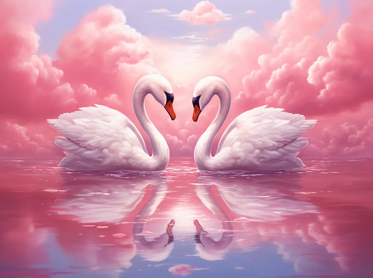 White Swans Pink Clouds Diamond Art Kit
