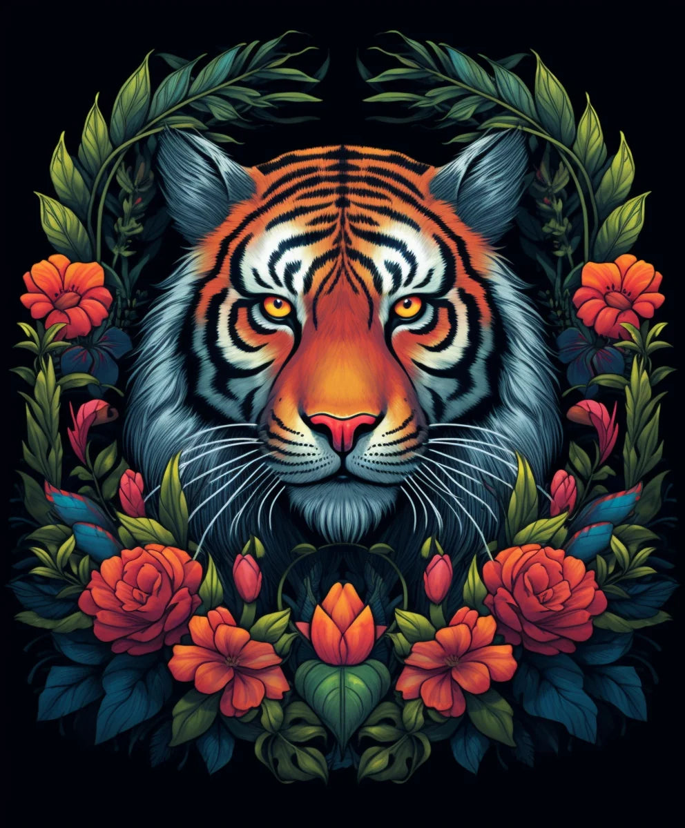 Flowers And Tiger Diamond Art Kit