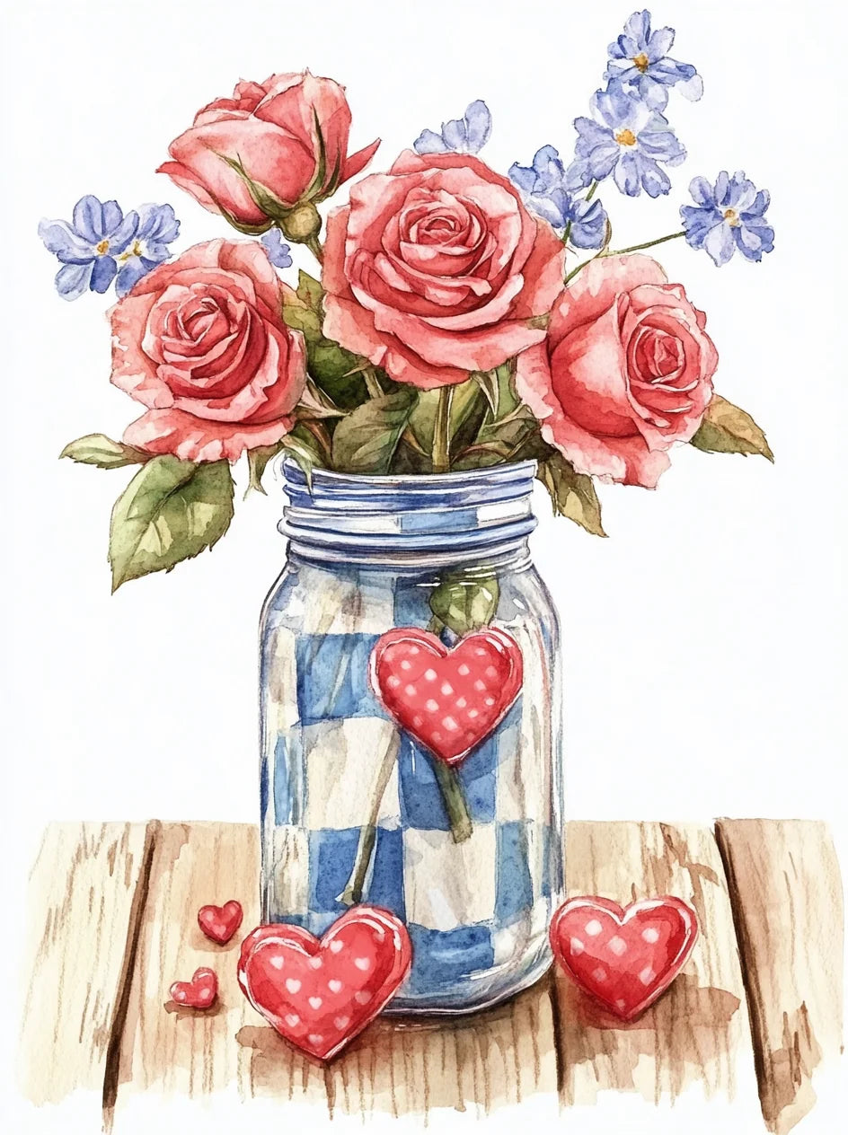Four Pink Roses Jar Diamond Art Kit